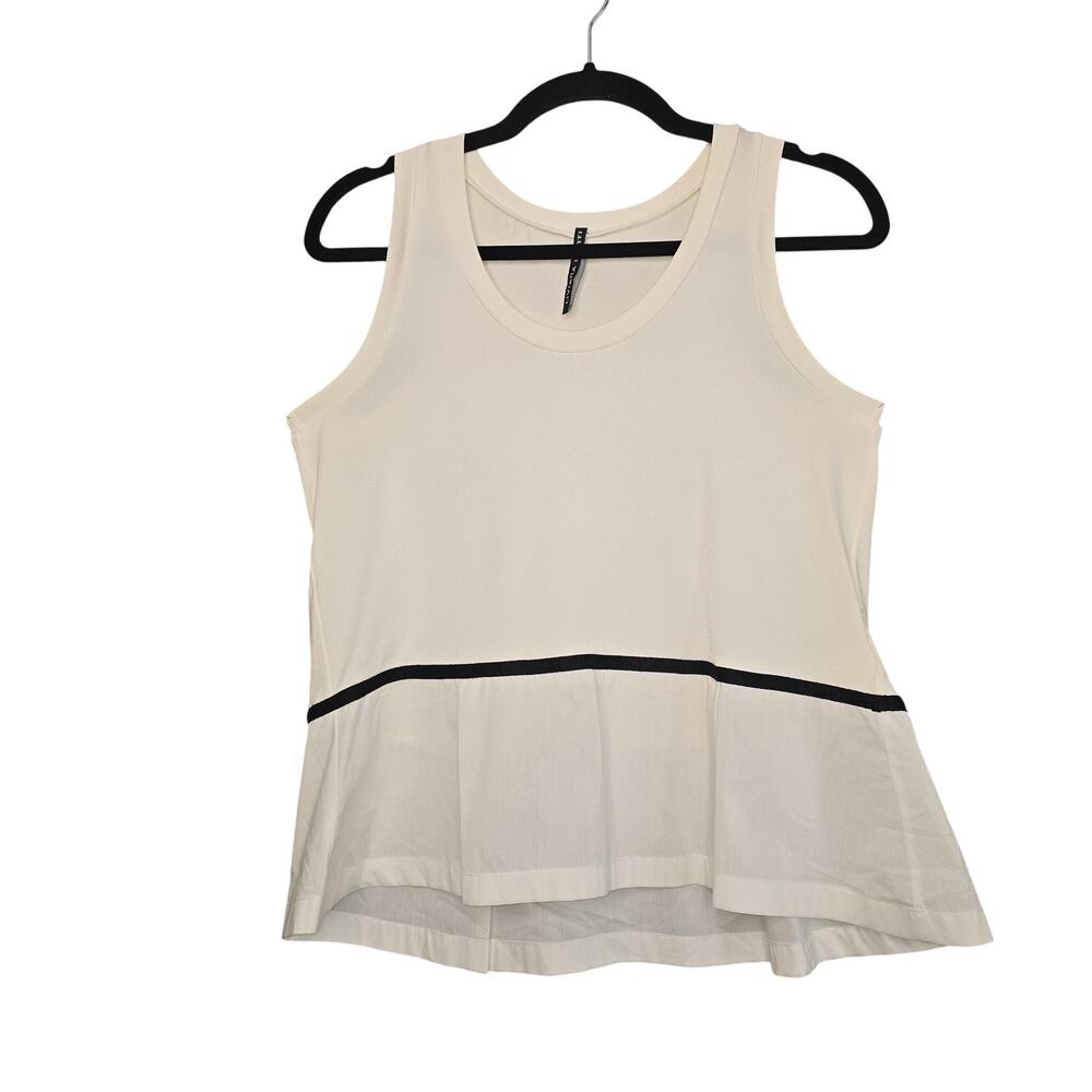 Liviana Conti Tank Top Womens 42 White Black Peplum Italy Sleeveless Minimalist